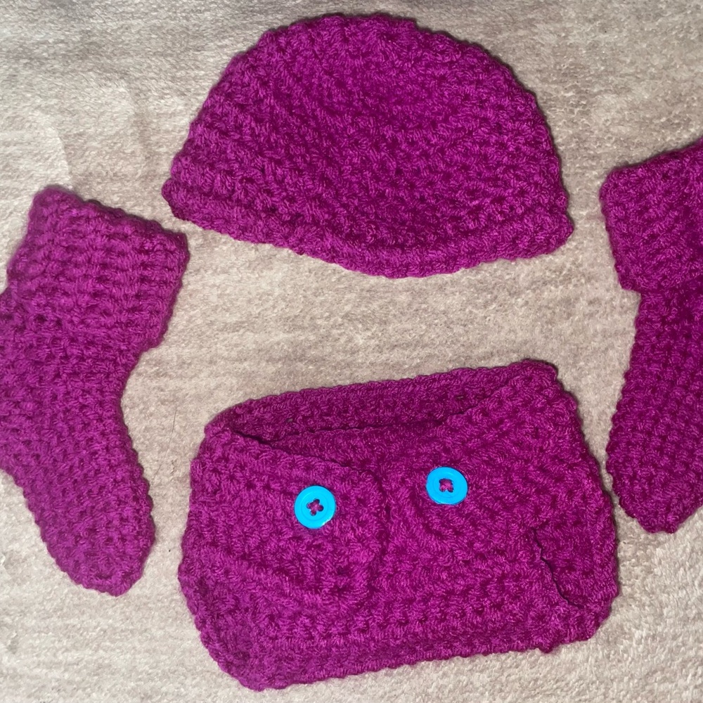 Handmade Purple crochet Baby Set